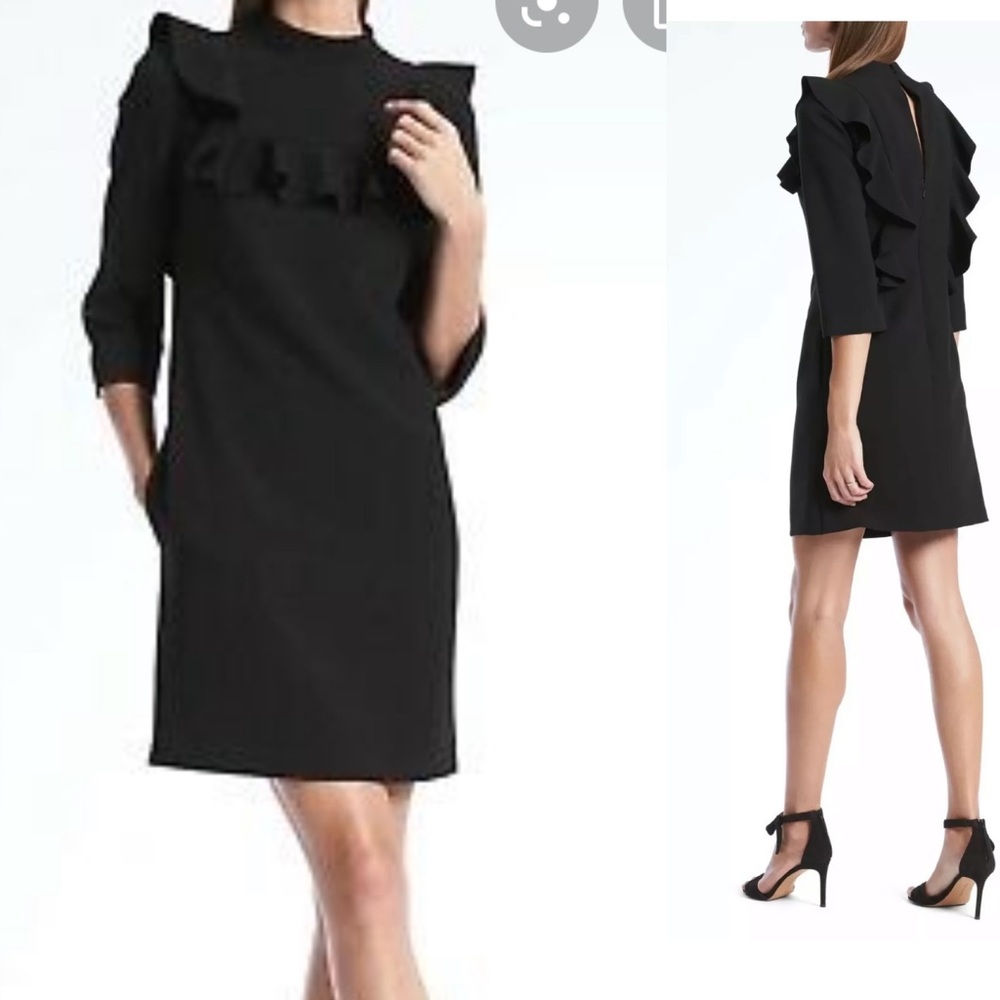 BANANA REPUBLIC Black Bi Stretch Ruffle Dress-6